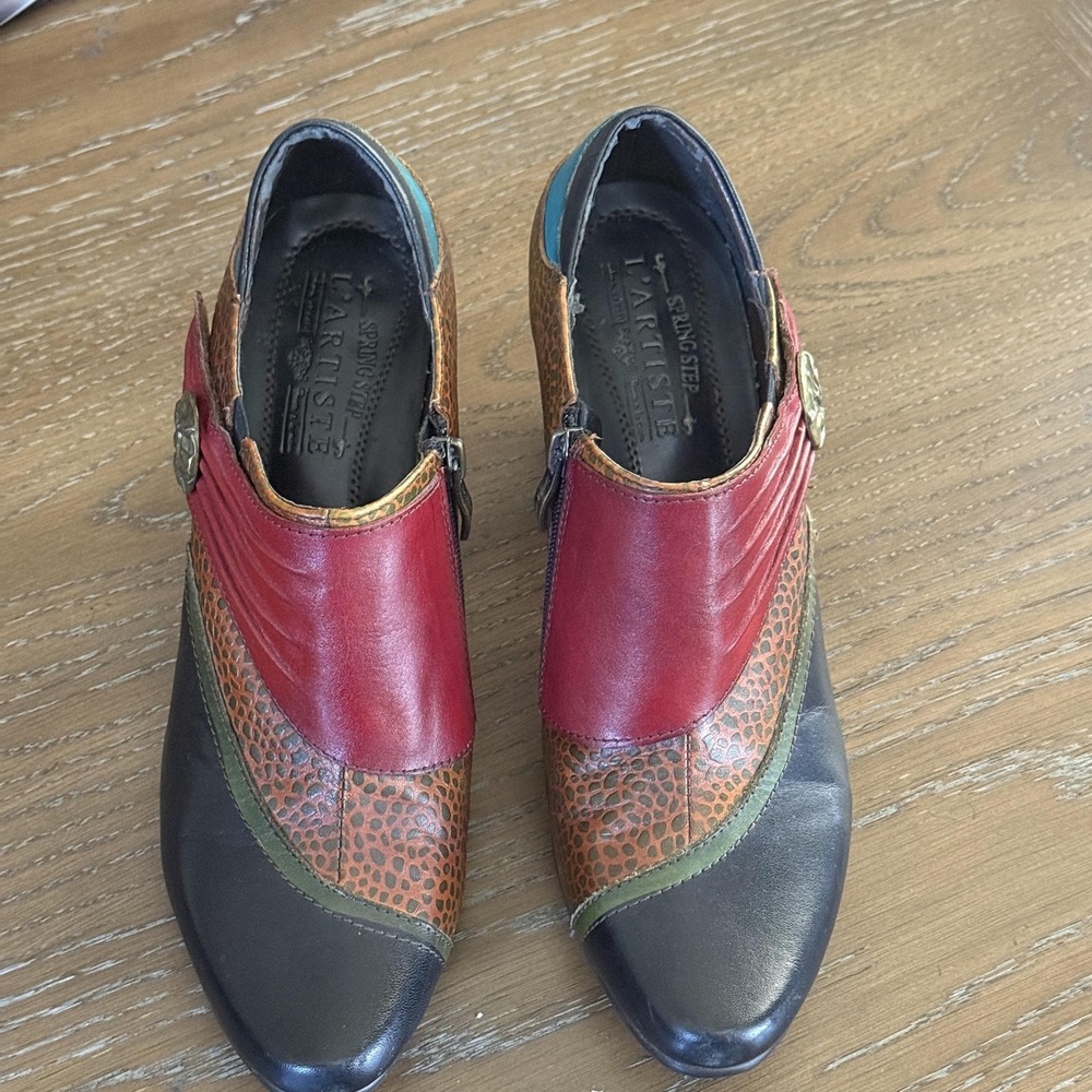 Spring Step L'Artiste Shoes Womens Size 10 Multicolor Leather Block Heel Pumps